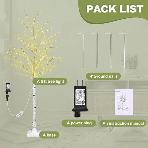 Miniatura 7 de Árbol de abedul iluminado de 6 pies con luces de hadas, 260 luces LED de abedul con temporizador para interiores y exteriores, hogar, dormitorio