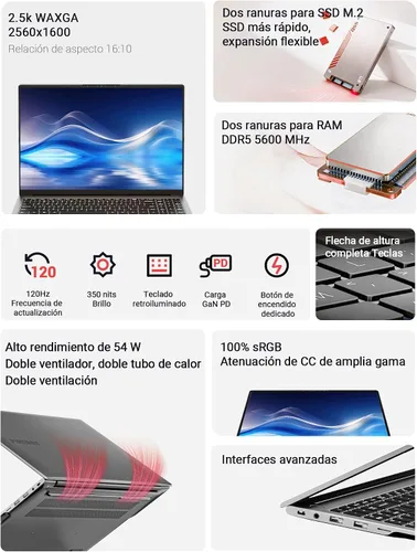 Miniatura 4 de Computadora portátil Ultrabook, Quad HD de 16 pulgadas, AMD Ryzen H 255 de 4.9 GHz, gráficos Radeon 780M, DDR5 5600 MHz RAM, SSD M.2 PCIe, ranura