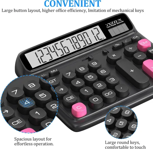 Miniatura 4 de Calculadora de escritorio con pantalla LCD extra grande de 5 pulgadas, calculadora de oficina de 12 dígitos con doble alimentación solar y batería