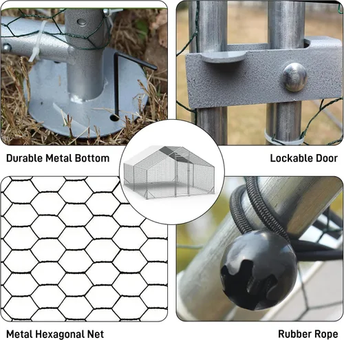 Miniatura 5 de OUYESSIR Gallinero de metal para exteriores, gran gallinero con cubierta impermeable, jaula para aves de corral para uso en patio trasero