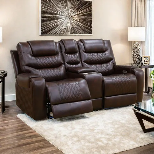 Juego de muebles para sala de estar, juego de sofá reclinable con alimentación, sofás reclinables de cuero de aire con puertos USB incorporados y
