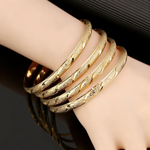 Miniatura 2 de 4pcs 0.236 in Decoración Fiesta Brazalete Dubai Oro Joyas Brazaletes, Latón