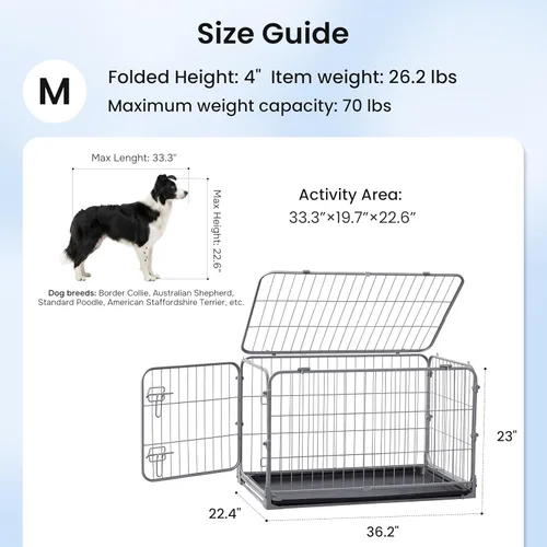 Miniatura 4 de ZOMISIA Jaula plegable para perros medianos, 36 pulgadas, a prueba de escapes, de metal, con doble puerta, fácil montaje, jaula plegable para perros