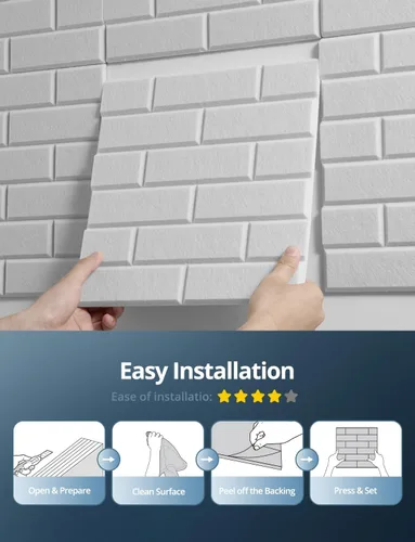 Miniatura 8 de Kuchoow Paneles acústicos de pared para estudio de grabación, absorción de sonido, patrón de ladrillo, paquete de 12 unidades, decoración blanca
