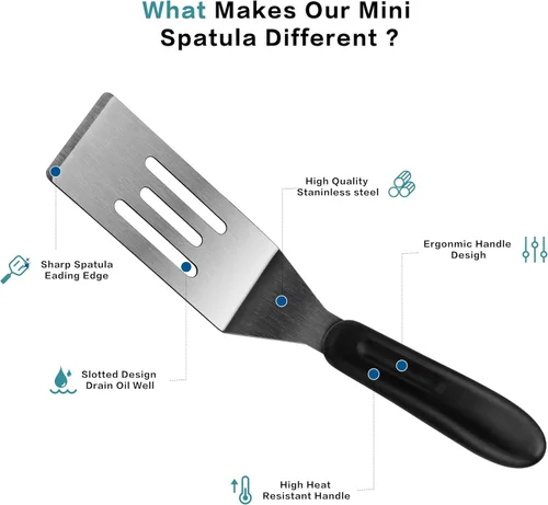 Miniatura 3 de Espátula pequeña profesional mini espátula para servir, juego de 4 espátulas de metal de acero inoxidable, cortador y volteador de servir para 4