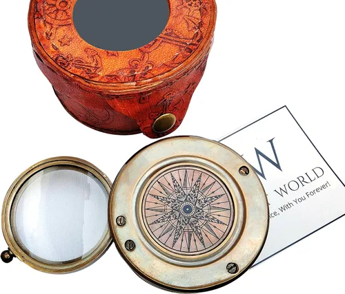 Miniatura 2 de Brújula de latón antiguo con lente de aumento, navegación vintage y brújula de lectura de mapas, regalo ideal para hombres e hijos