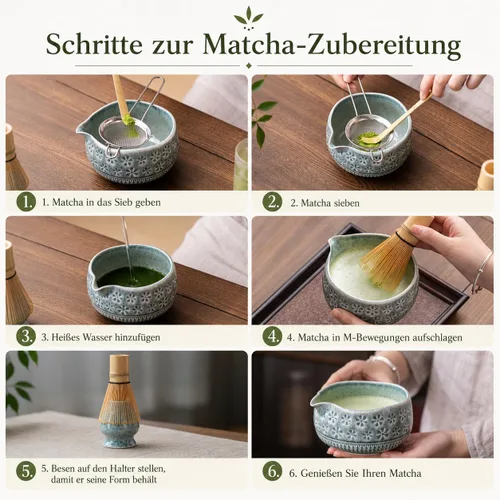 Miniatura 5 de Buucup Juego de batidor de matcha, kit de matcha de cerámica que incluye cuenco matcha, batidor y soporte, cuchara de bambú, soporte para cucharada