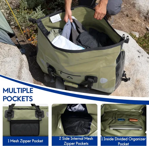 Miniatura 4 de Haimont Bolsa de lona impermeable con correas de fijación rápida para motociclismo, rafting, canotaje, SUP, kayak, viajes, 50L/70L Verde militar