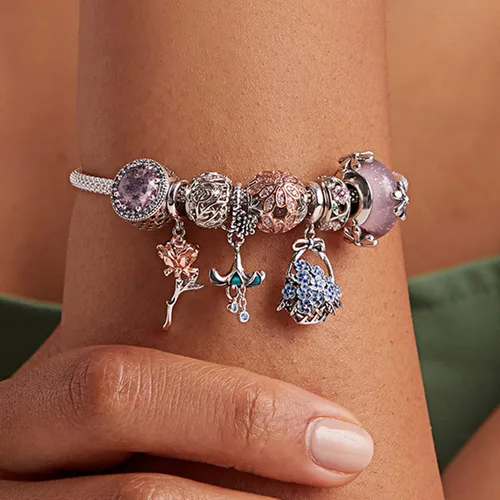 Miniatura 4 de BISAER Dijes de plata de ley 925 para pulseras de gato taza de café rosa cuentas de animales joyería de regalo para mujeres Plata esterlina