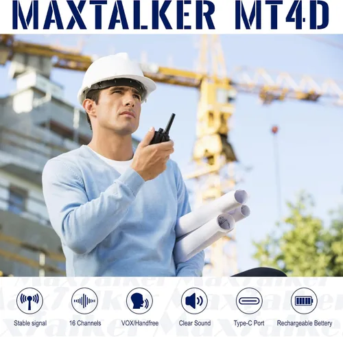 Miniatura 2 de Radios Walkie Talkies de largo alcance: MaxTalker MT4D Walkie Talkies recargables para adultos con auricular mejorado, radio bidireccional de carga