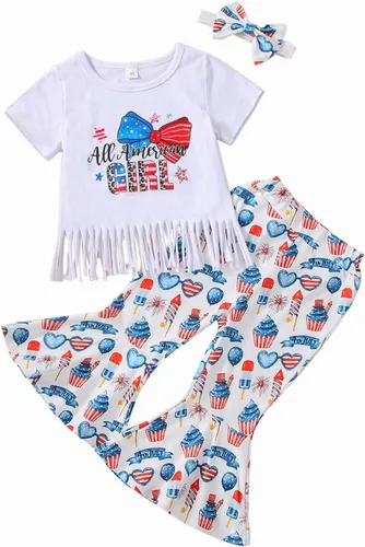 Miniatura 16 de Eadrioss Ropa para bebé niña pequeña, traje de campana de manga corta, camisa de flores para niños, pantalones florales acampanados, ropa de verano