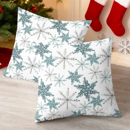 Miniatura 2 de CaliTime Fundas de Cojín Decorativo de Navidad 16 X 16 Pulgadas Paquete de 2 Acogedoras Fundas de Cojín de Vellón con Copos de Nieve para Sofá