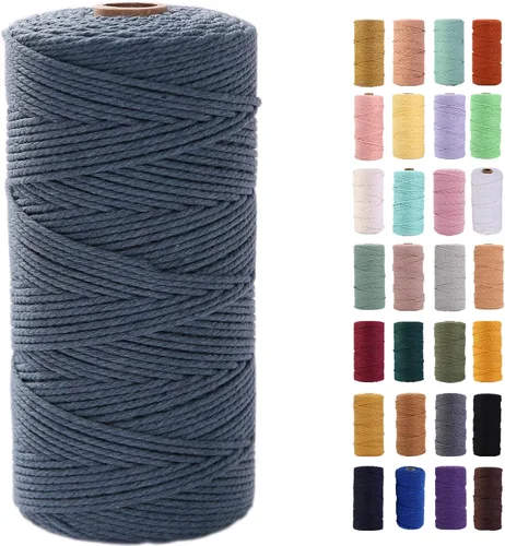 Miniatura 68 de Cordón de macramé gris rosado de 0.118 in x 109 yardas, cuerda de algodón colorido de algodón suave para colgar en la pared, colgar plantas