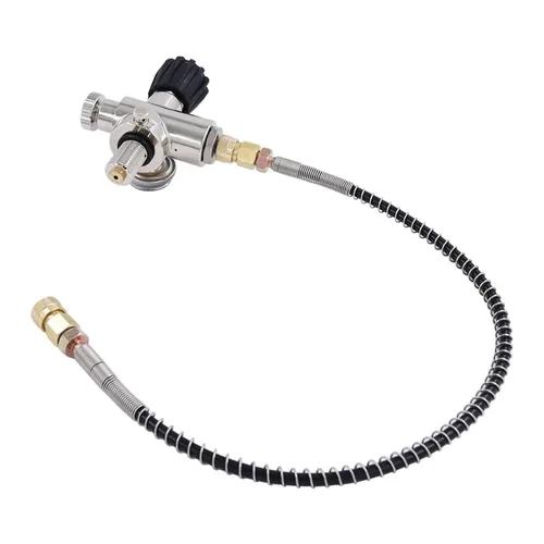 Miniatura 8 de TUXING 4500PSI/300Bar Pcp Tanque DIN Válvula Buceo Adaptador de doble calibre con manguera de 24 "tanque Paintball HPA, estación de llenado de aire
