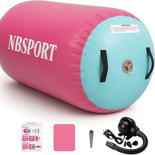 Air Barrel - Barril de Aire Rodillo de Gimnasia para Entrenador de Flic Flac Hacia Atrás, Colchoneta de Aire con Bomba para Entrenamiento de Rosa +