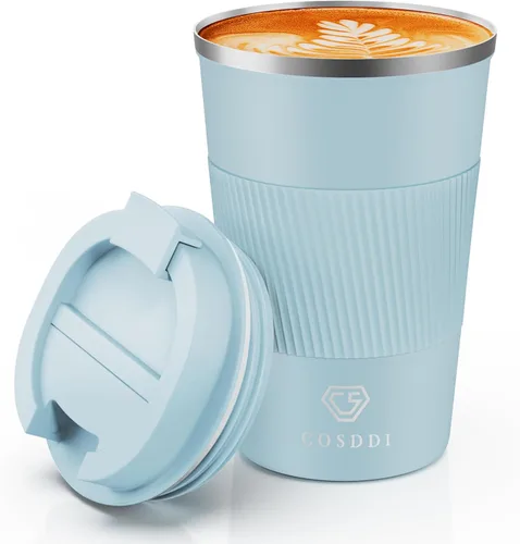 Miniatura 28 de Vaso térmico de acero inoxidable de 12 onzas con aislamiento al vacío, taza de viaje a prueba de derrames con tapa, para mantener caliente/café
