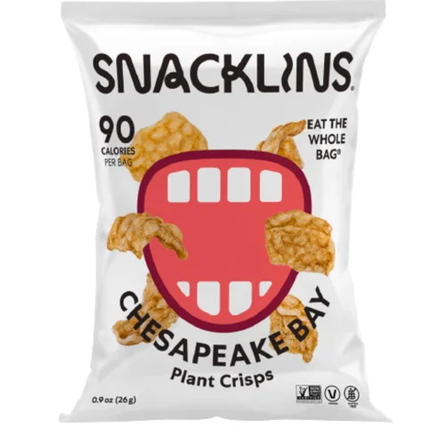 SNACKLINS Chesapeake Bay - Patatas fritas a base de plantas – Veganas, sin gluten, sin granos, Kosher, aperitivo saludable bajo en calorías – Solo