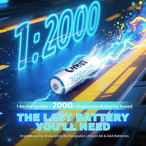 Miniatura 3 de Paquete de 8 baterías recargables AA de iones de litio con cargador rápido 3600 mWh de alta capacidad 1.5 V Ecológico Pilas de litio doble A