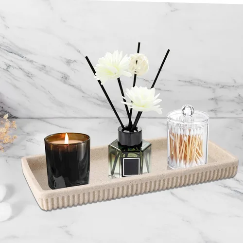 Miniatura 7 de XLHOMO Juego de accesorios de baño de resina beige de 5 piezas, dispensador de jabón y loción, soporte para cepillo de dientes, vaso de baño, porta