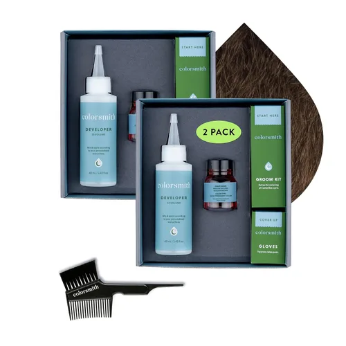 Miniatura 9 de Color de cabello y barba para mezclar grises, paquete de 2 unidades, marrón oscuro, sin amoníaco, kit completo de tinte para barba y cabello