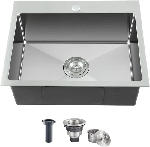 Miniatura 17 de Fregadero de cocina empotrable cepillado de 22 pulgadas, Fregadero de preparación de barra de cocina de montaje superior de acero inoxidable SUS304