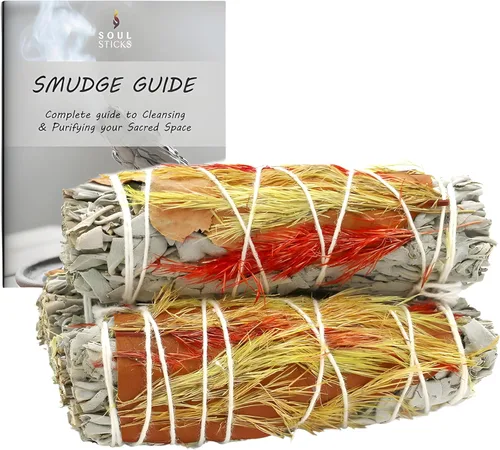 SOUL STICKS Paquete de 3 barras de salvia blanca floral con flores para limpiar el hogar, meditación, yoga, curación y manchas, California de origen