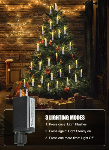Miniatura 3 de Luces de cadena de velas para árbol de Navidad enchufables, 50 luces LED de velas sin llama con clips, luces parpadeantes de velas de 48 pies