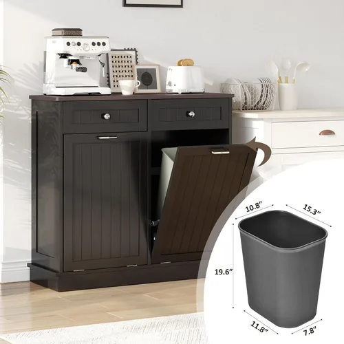 Miniatura 6 de KIGOTY Gabinete de Basura de Doble Inclinación Hacia Afuera, Gabinete de Basura a Prueba de Mascotas con Encimera y Cajón, Gabinetes de Basura