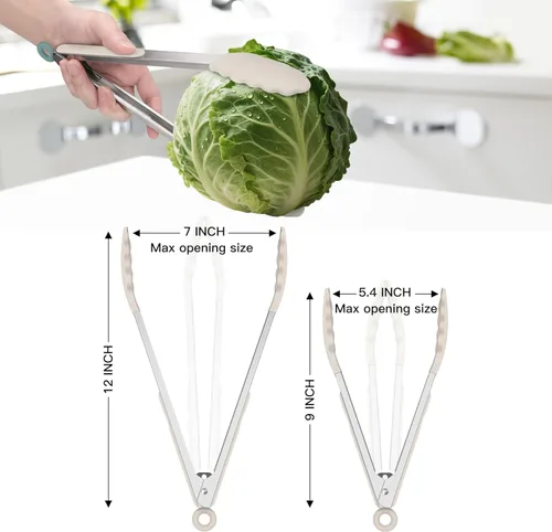Miniatura 8 de HOTEC Pinzas de cocina de acero inoxidable de alta calidad con puntas de silicona, juego de 2-9 pulgadas y 12 pulgadas, caqui Paquete de 2: caqui