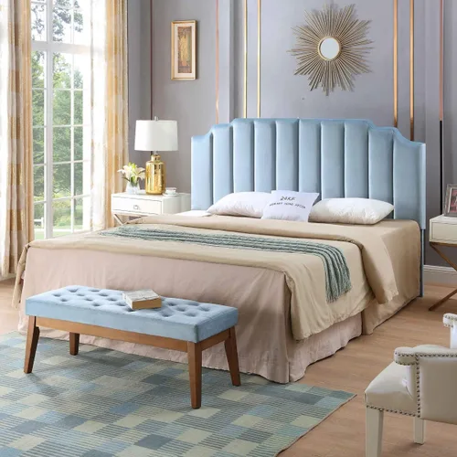 Miniatura 6 de 24KF - Cabecera tapizada de terciopelo Seaglass tamaño King con diseño moderno de canales verticales, Cabecera California King con borde superior