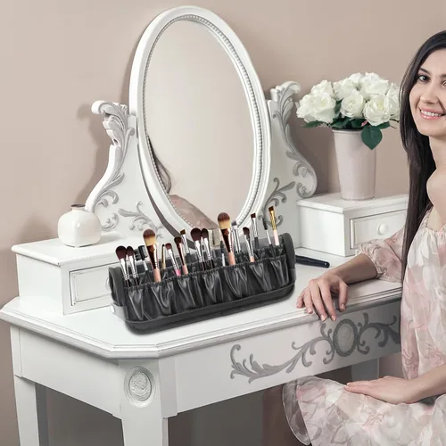 Miniatura 7 de Organizador de brochas de maquillaje plegable, resistente al agua, soporte para brochas de maquillaje de viaje, estuche portátil de cuero
