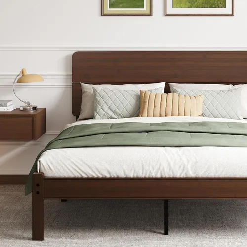 Miniatura 11 de BOSRII Base de cama de madera de bambú maciza de 12 pulgadas de alto tamaño individual con cabecero, listones de metal reforzados, sin ruido,