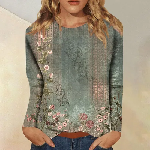 Miniatura 2 de Blouses for Women 2025 Three Quarter Sleeve Round Neck T Shirt Hawaiian Printing Trendy Fashion Beach Tops