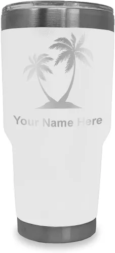 Miniatura 12 de LaserGram Vaso aislado al vacío de 20 onzas, palmeras, grabado personalizado incluido (negro)