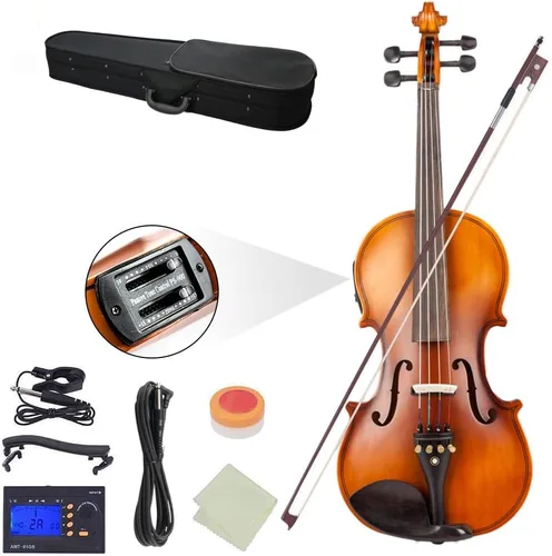 Miniatura 7 de Ktaxon Violín eléctrico acústico, violín 4/4 con preamplificador de ecualización y accesorios de ébano, violín de tamaño completo con cable AUX