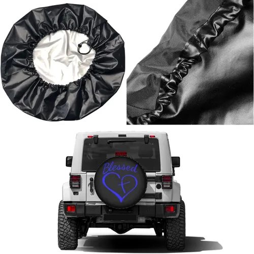Miniatura 5 de Blessed Heart with Cross Blue Spare Tire Cover Dust-Proof Wheel Tire Cover Fit Trailer, RV, SUV and Many Vehicle 14 Inch
