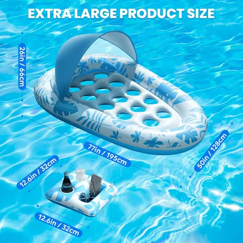 Miniatura 6 de Flotadores inflables para piscina para adultos, 3 en 1, flotadores de piscina con toldo y soporte para tazas, balsa de piscina XL, sillas