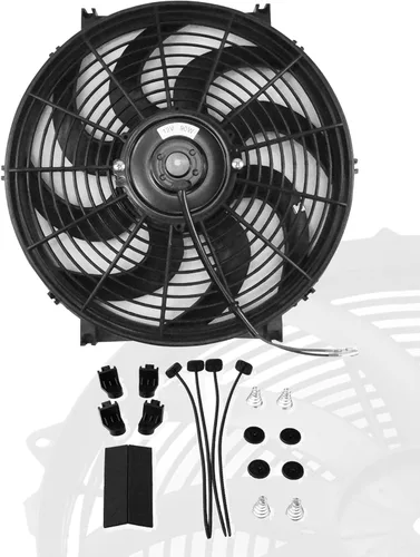 Miniatura 10 de 7 "pulgadas universal delgado ventilador push pull radiador eléctrico refrigeración 12V kit de montaje negro