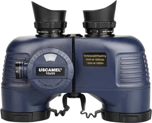 USCAMEL Binoculares marinos de 10 x 50 para adultos, binoculares impermeables con adaptador de trípode, brújula de telémetro, lente FMC prisma BAK4