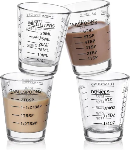 Miniatura 9 de SAIAOKJ Juego de Vasos de Chupito y Taza de Medición 2PAQUETE Vasos de Chupito Espresso de Vidrio Pesado Líquido 26 Mediciones Incrementales 1 OZ, 2