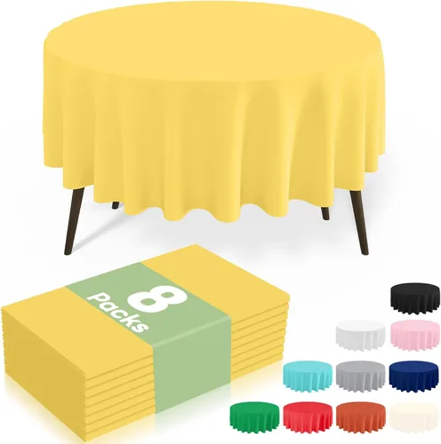 Miniatura 50 de misaya Paquete de 4 manteles desechables de plástico, mantel redondo impermeable de 84 pulgadas, a prueba de fugas y resistentes manteles Azul