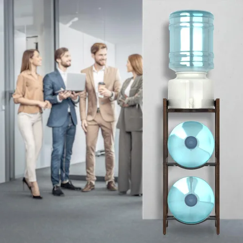 Miniatura 8 de Soporte para jarra de agua de 5 galones con estantes superiores, soporte dispensador de agua de madera maciza natural de 31 pulgadas de alto