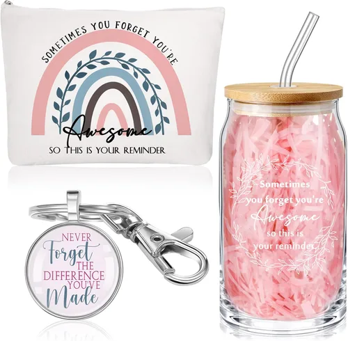 Yaomiao 3 piezas de regalo de agradecimiento Cna para mujeres, graduación, agradecimiento, bolsa de cristal de 16 onzas, llavero para profesora