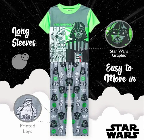 Miniatura 4 de Star Wars Boys' The Mandalorian 3-Piece Loose-Fit Pajamas Set