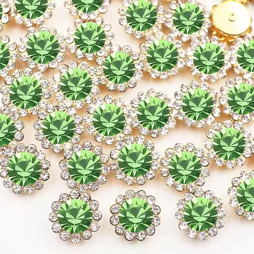 Miniatura 11 de 120 piezas de 12 mm de girasol coser en diamantes de imitación de cristal, gemas de vidrio, diamantes de imitación de metal para manualidades