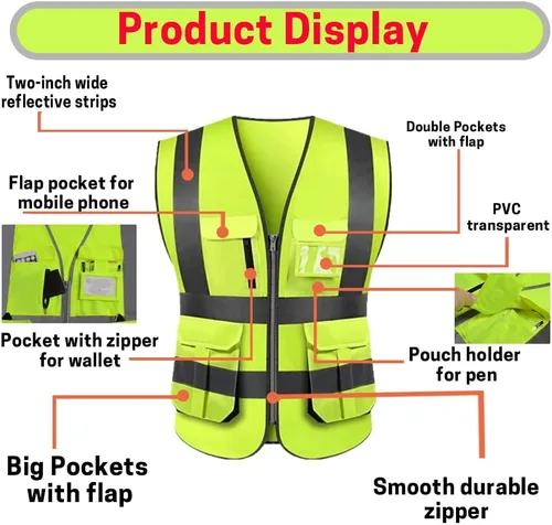 Miniatura 2 de yunzhenbusiness Añade tu nombre y texto en el chaleco de seguridad reflectante de alta visibilidad Clase 2 ANSI, personaliza tu texto, ropa