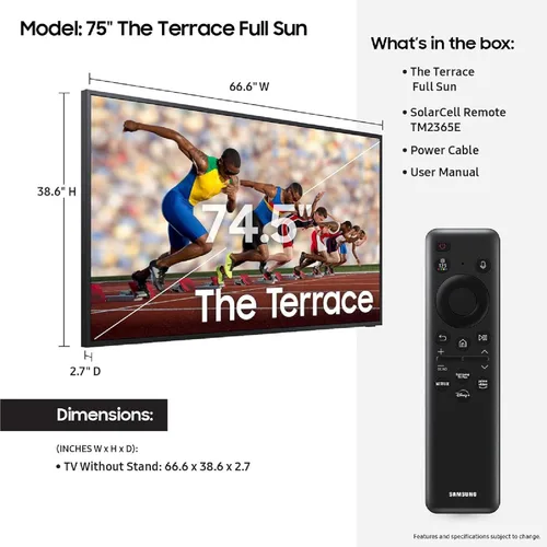 Miniatura 2 de SAMSUNG Barra de sonido para exteriores Class Neo QLED 4K The Terrace de 75 pulgadas, Neo Quantum HDR+ (QN75LST9DAFXZA, 2024) + SAMSUNG HW-LST70T
