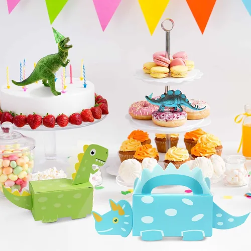 Miniatura 5 de DPKOW Paquete de 24 cajas de golosinas de dinosaurio, bolsas de dulces para recuerdos de fiesta, cajas de golosinas de dinosaurios en forma 3D