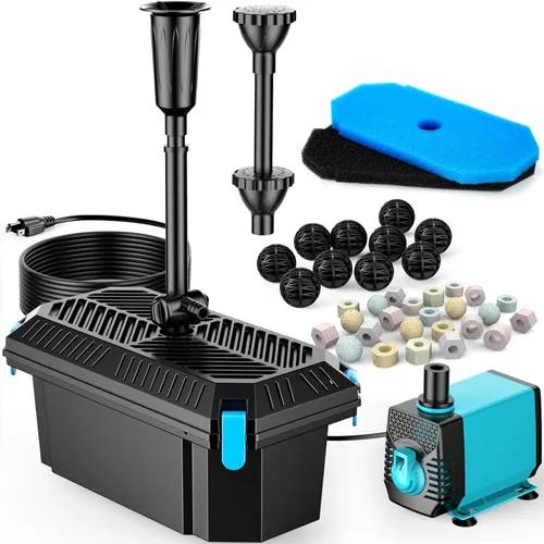 Miniatura 10 de POPOSOAP Pond Filter with 12W Solar Fountain Pump, Solar Pond Filter with 160GPH Pump & Fountain Kit, Outdoor Filter Box with 6.6FT PVC Tubing