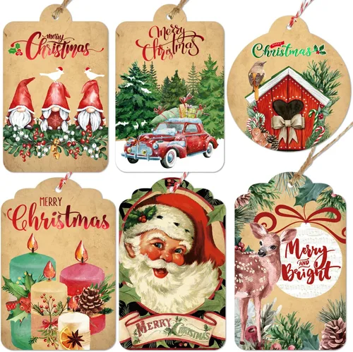 Miniatura 11 de Etiquetas de regalo de Navidad, 60 unidades con cuerda desatada